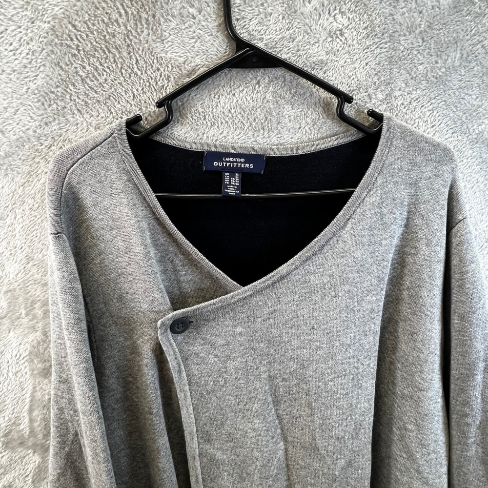 Lands End Drape 3X Gray Asymmetrical‎ Button Cardigan Preppy Loungewear Business